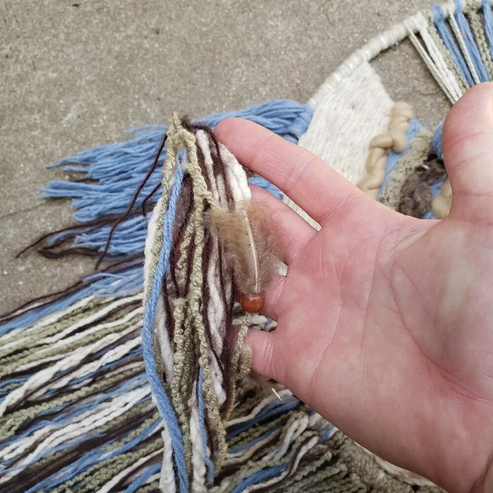 Vintage 1980s Woven‎ Wool Fiber Art Dream Catcher Wall Hanging